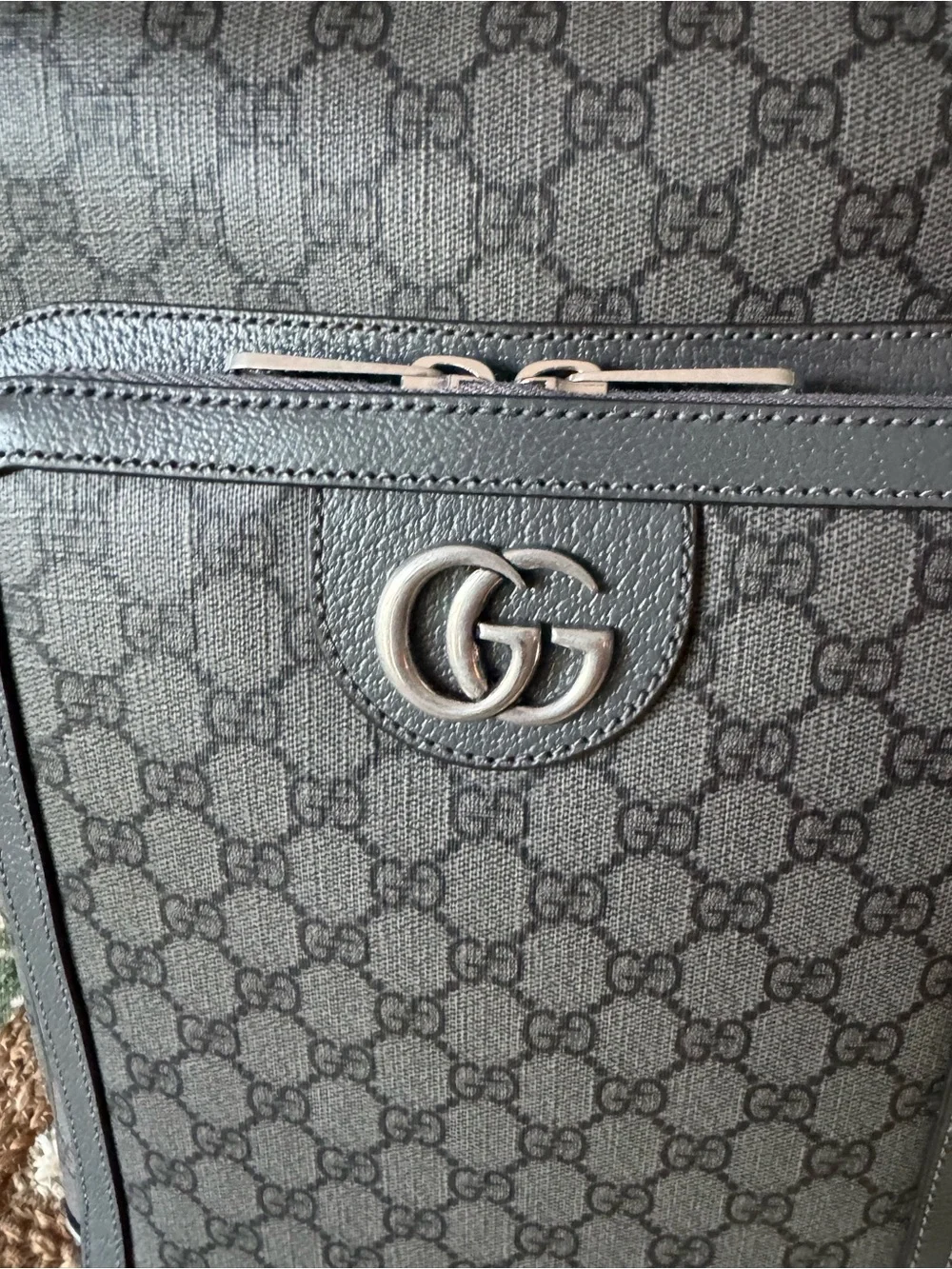 Gucci Unisex Gray GG Supreme Canvas Backpack Silver Double G Hardware